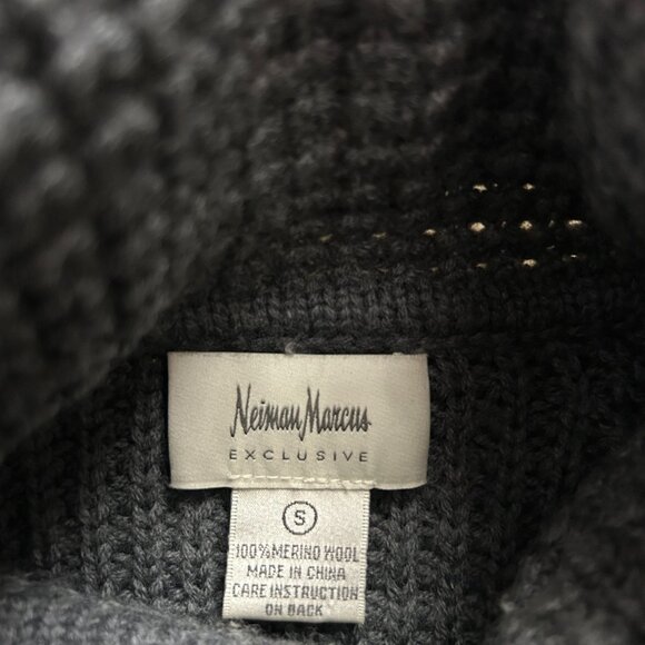 Neiman Marcus Merino Wool Turtleneck Sweater | Charcoal Gray Roll Neck, Small - Picture 5 of 5